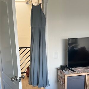 Jenny Yoo Slate Blue Halter Gown